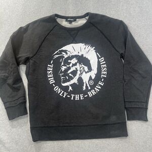 Diesel Vintage Mens L Sweatshirt Big Logo Punk Crew Neck Charcoal gray